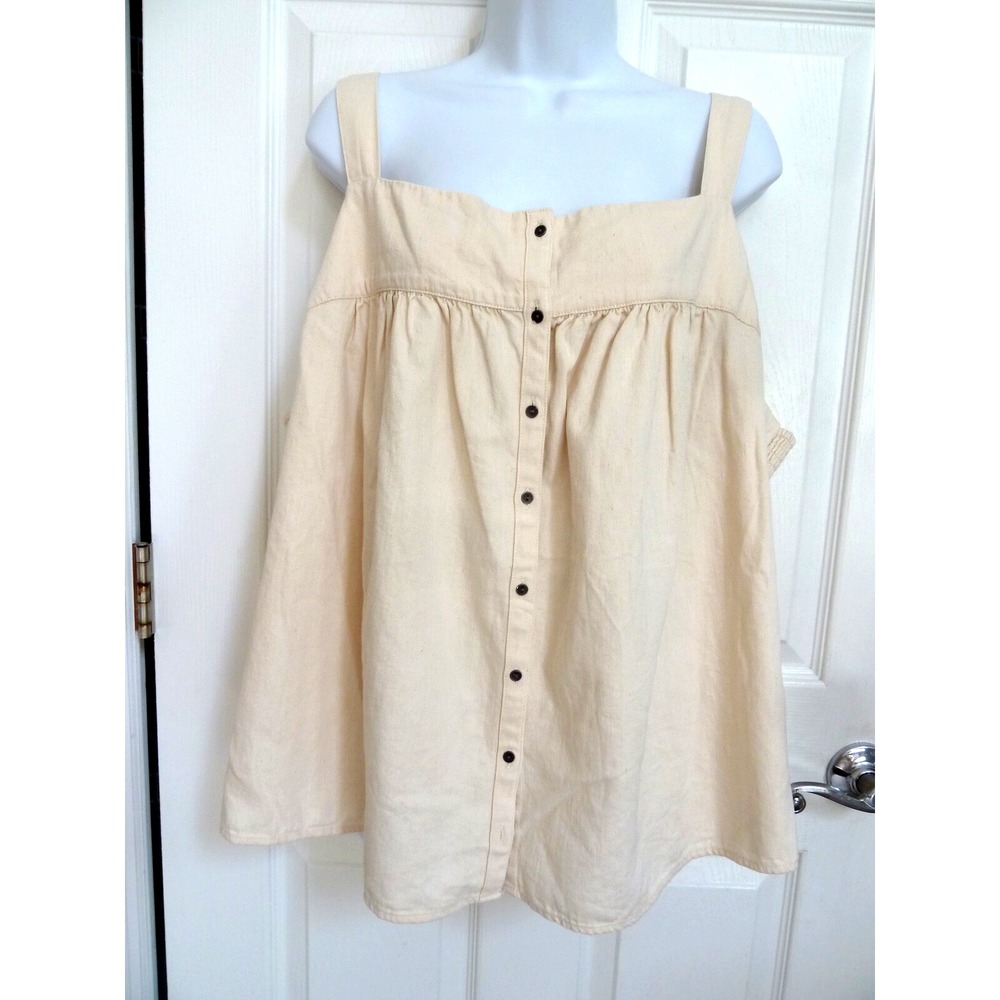 Old Navy Women 3X Strappy Cotton Gathered Blouse Top Ecru Off-White Cottage